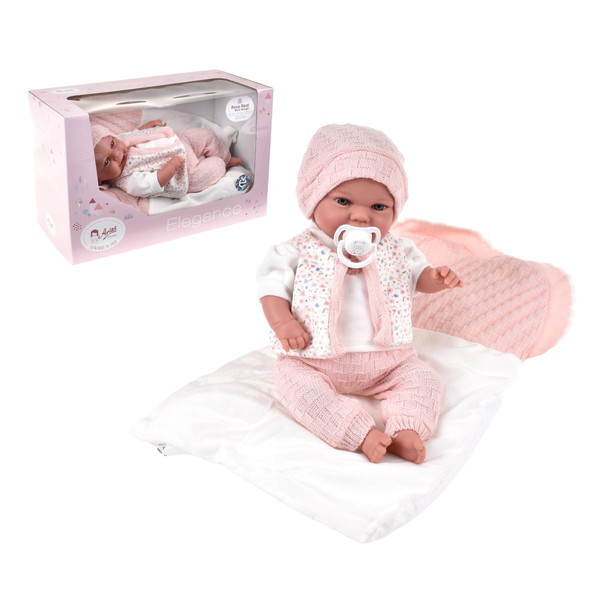 Muñeco De Peso Elegance Babyto Rosa Con Manta 35 Cm Arias